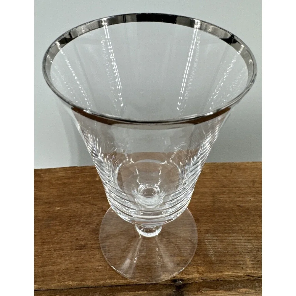 Crystal Sheffield Platinum Trim Water Wine Glass Fostoria‎ MCM 4.75